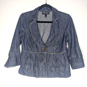 Gretty Zueger Chambray Embroidered Floral Jacket Small